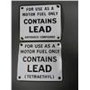 Image 1 : LOT OF 2 CONTAINS LEAD SSP PUMP PLATES ANTIKNOCK COMPOUNDS- TETRAETHYL - SOME HANGER HOLE  WEAR 6" X