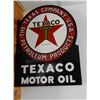 Image 1 : TEXACO MOTOR OIL PORC FLANGE 23" X 17 1/2" - OLDER REPRO LOCATION: LOWER RIGHT