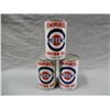 Image 2 : LOT OF 3 REGENT EMPIROL IMP. QT. OIL CANS - FULL SOME WEAR LOCATION: UPPER LEFT