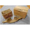 Image 1 : LOT OF 3 COLLECTIBLES CARDBOARD BEEHIVE CORN SYRUP SHIPPING BOX - WOODEN  NECK YOKE - WOODEN CHEST 2