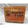 Image 2 : WOODEN DOVE TAILED SUNLIGHT SOAP SHIPPING BOX 20 1/2" X 12 1/4" X10 1/2" - GOOD GRAPHICS LOCATION: U