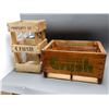Image 1 : 2 ORANGE CRUSH WOODEN CRATES - ONE WITH JUG PROPERTY OF CRUSH GLASS JUG - EMBOSSED BOTTOM-  SYRUP BO