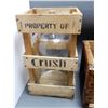 Image 2 : 2 ORANGE CRUSH WOODEN CRATES - ONE WITH JUG PROPERTY OF CRUSH GLASS JUG - EMBOSSED BOTTOM-  SYRUP BO