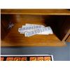 Image 3 : 4 SHELF PINE DISPLAY CABINET WITH CO0NTENTS DECALS - 15" X 17" 7 1/2" LOCATION: LOWER BACKROOM