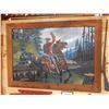 Image 1 : FRAMED HANLEY 2000 OIL PAINTING ON PLYWOOD CANADIAN ROYAL MOUNTED POLICE & STEAM LOCOMOTIVE -  81" X