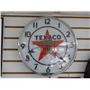Image 1 : TEXACO 15" NEON CONVEX LENSE CLOCK WORKING LOCATION: LOWER RIGHT