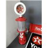 Image 2 : VARIETY OF TEXACO COLLECTIBLES FIRE CHEIF TIN RACK TOPPER - BATTERY OPERATED GAS  PUMP CLOCK - DST T