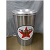 Image 3 : GARBAGE CAN- STAINLESS STEEL - RESTORED TEXACO WITH RINGED LID- 25" X 15" LOCATION: LOWER RIGHT