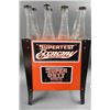 Image 1 : 8 BOTTLE OIL RACK RESTORED TO SUPERTEST 20 1/4" X 10 1/2" X 31 - INCLUDES 8 IMP QT BOTTLES  & 7 CAPS