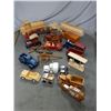 Image 1 : LARGE LOT OF COLLECTOR TOYS 2 DIECAST TRUCKS- 16 WOODEN INC. TRUCKS- CARS -  LOCOMOTIVE- BUTT GAUGE-