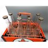 Image 2 : 8 OIL BOTTLE RACK- RESTORED SUPERTEST 8 SUPERTEST BOTTLES WITH WIRE CARRIER - ONE  DAMAGED BOTTLE TO
