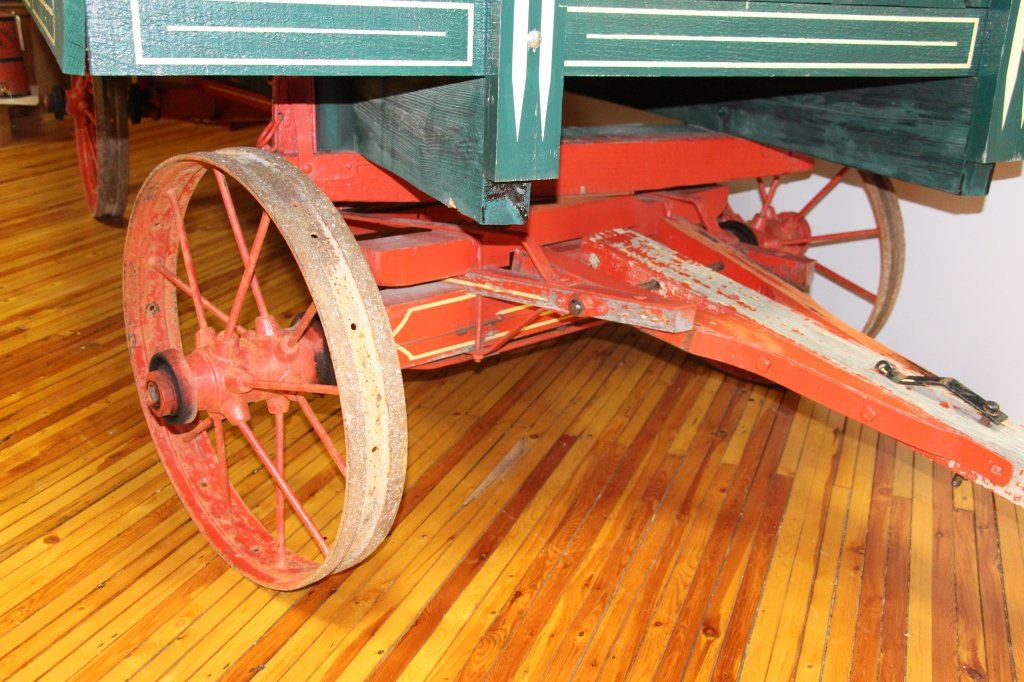 STEEL WHEEL WAGON WITH WOODEN FLAT RACK