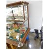 Image 5 : DOUBLE TIER STORE DISPLAY & OAK LIBRARY DESK DISPLAY- BOW FRONT - ORIGINAL GLASS - 73" X 28" X  32" 