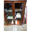 Image 2 : 3 SHELF MAHOGONY TOPPER BEVILLED GLASS- 61 1/2" X 17 1/2" X 48 1/4" -  CONTENTS NOT INCLUDED LOCATIO