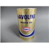 Image 1 : TEXACO HAVOLINE IMP.  QT. OIL CAN BILINGUAL - EMBOSSED TOP- DENTING- GOOD GRAPHICS LOCATION: LOWER B