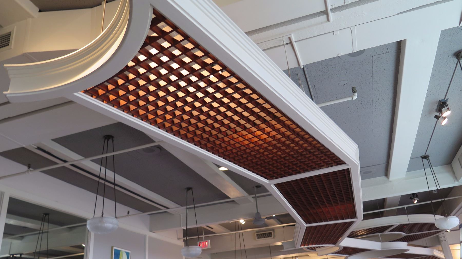 Rectangular Wooden Grid-Pattern Ceiling Panels w/White Trim (grid ...