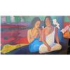 Image 2 : Large 3-Panel "Gaugin Style" Canvas Painting:  Man w/Flute, Seated Woman 96"x72"