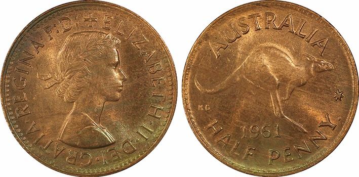 1961 p Australian Half Penny PCGS MS 64RB 1961-p-australian-half-penny-pcgs-ms-64rb