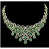 Image 1 : SILVER 25.23ctw Emerald and Diamond Necklace
