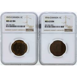 Lot of (2) Canada One Cent Coins NGC MS63BN