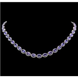 14KT White Gold 19.85ctw Tanzanite and Diamond Necklace