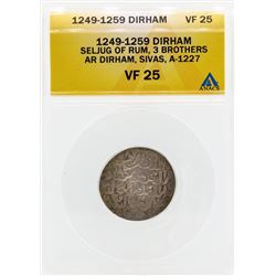 1249-1259 Dirham Seljug of Rum 3 Brothers Coin ANACS VF25