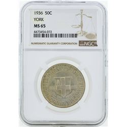 1936 York County, Maine Tercentenary Commemorative Half Dollar Coin NGC MS65