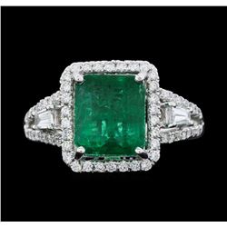 Platinum 3.19ct Emerald and Diamond Ring