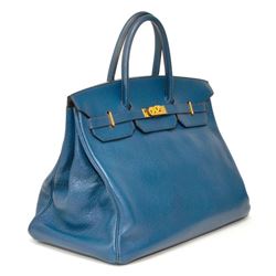 Authentic Vintage Hermes 40cm Blue Birkin Ardenne Leather With Gold Hardware