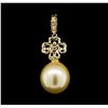 Image 2 : 14KT Yellow Gold Pearl and Diamond Pendant