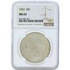 Image 1 : 1922 $1 Peace Silver Dollar Coin NGC MS63