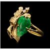Image 2 : 14KT Yellow Gold 0.10ctw Diamond and Carved Jade Ring