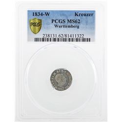 1834 Kreuzer Wurttemberg Coin PCGS MS62