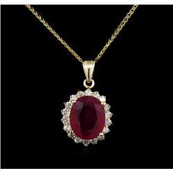 14KT Yellow Gold 7.61ct Ruby and Diamond Pendant With Chain