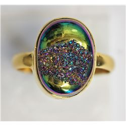 #28-STERLING SILVER GOLD PLATED DRUZY RING
