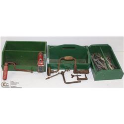 3 WOOD TRAYS WITH TOOLS