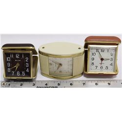 VINTAGE SET OF 3 CLOCKS TRAVEL ALARM
