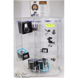 TIMEX DISPLAY CASE W/9 NEW WATCHES