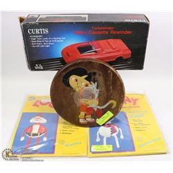 LOT WITH VHS REWINDER, VINTAGE LOONEY BALLOONS (