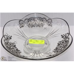 VINTAGE SILVER INLAY ETCHED GLASS BOWL
