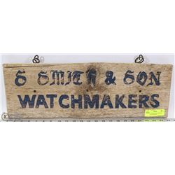 ANTIQUE WOOD SIGN S.SMITH & SON WATCH MAKERS
