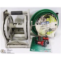 NEW 25' GARDEN HOSE WITH REEL AND 5 PC SPRAY SET