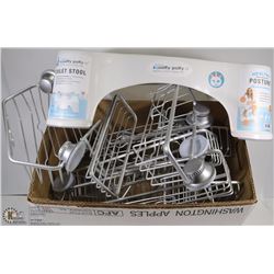 BOX W/ ASST SHOWER CADDY'S AND TOILET STOOL
