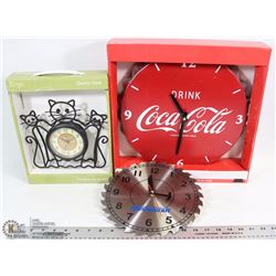 QUARTZ CLOCK CATS, COCA COLA CLOCK & MASTERCRAFT