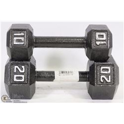 2 NEW DUMBBELLS INCLUDING 10LBS AND 20 LBS