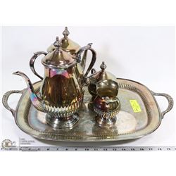 SILVER PLATED TEA  AND COFFEE POTS, CREAMER