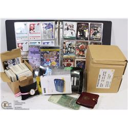 BOX OF HOCKEY CARDS, PROJECTION LAMP, PHONE