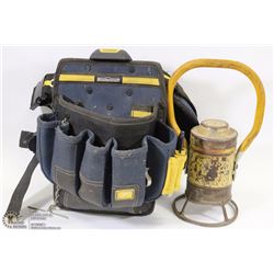 TOOL SADDLE & VINTAGE HANGING WORK LIGHT