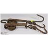 Image 1 : ANTIQUE MEAT HOOKS AND HOOK FORK ON WHEELS