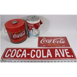 COCA COLA COLLECTIBLES INCL COCA COLA AVE TIN SIGN